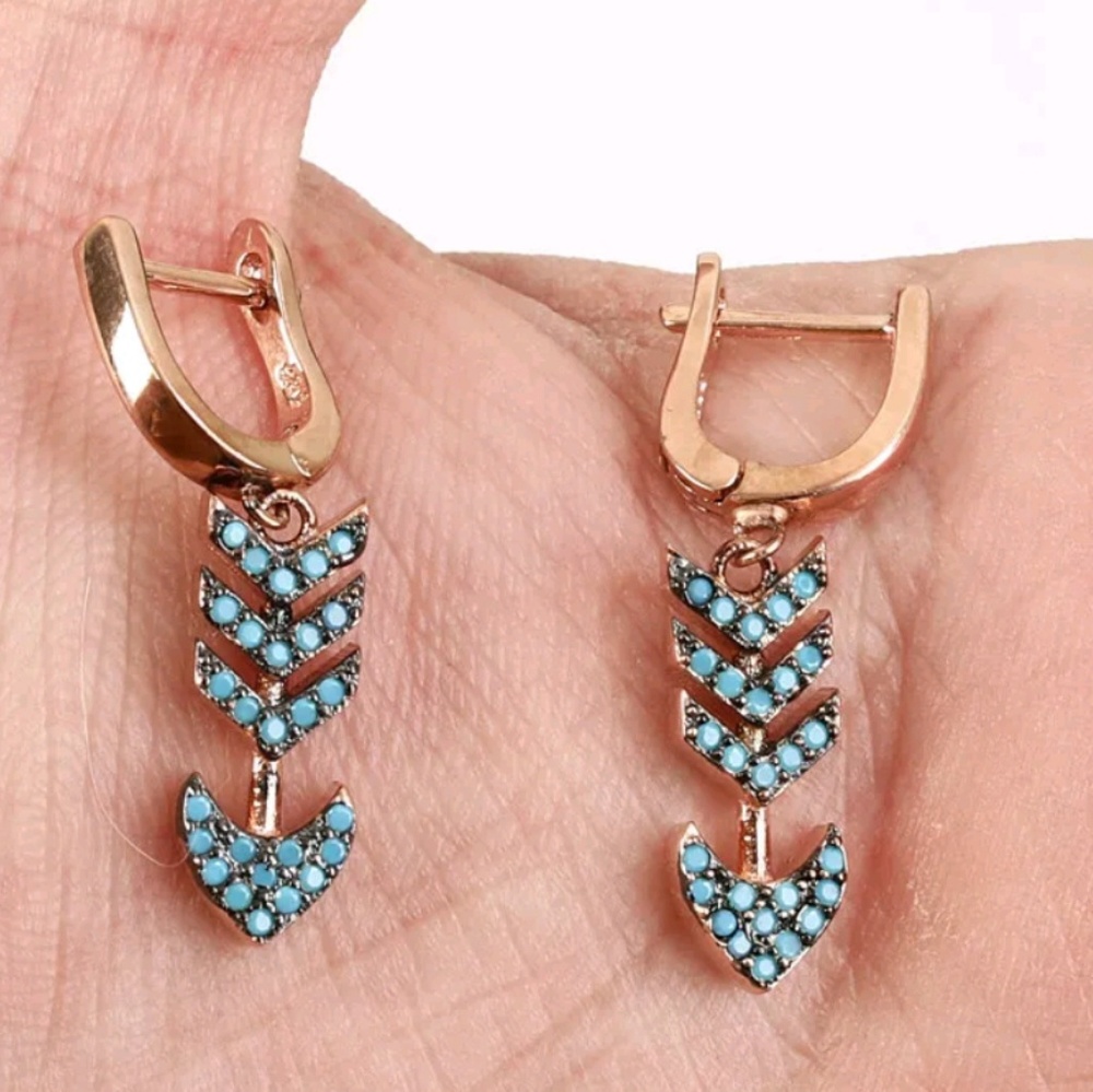 Unique turquoise arrow Rose gold sterling earrings